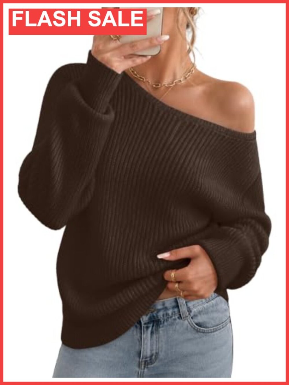 Sipaya Women's Off Shoulder Sweater Long Sleeve Crochet Knit Pullover